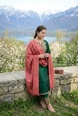 Pink Kashmiri Wool Shawl with Striped Pattern CraftKashmir
