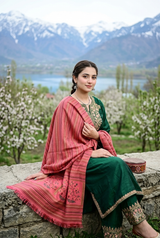 Pink Kashmiri Wool Shawl with Striped Pattern CraftKashmir