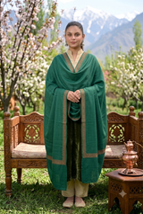 Green Kashmiri Sozni Wool Shawl with Hand Embroidery CraftKashmir