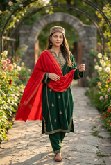Red Kashmiri Sozni Wool Shawl with Hand Embroidery CraftKashmir