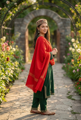 Red Kashmiri Sozni Wool Shawl with Hand Embroidery CraftKashmir