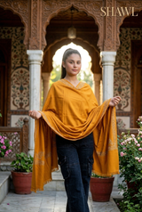 Yellow Kashmiri Sozni Wool Shawl with Hand Embroidery CraftKashmir