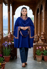 Blue Kashmiri Sozni Wool Shawl with Hand Embroidery CraftKashmir