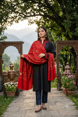 Red Aari Work Semi Pashmina Kashmiri Shawl CraftKashmir