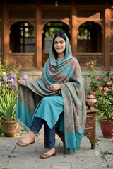 Blue Jamawar Kashmiri Wool Shawl with Aari Work CraftKashmir