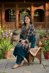 Black Kashmiri Wool Shawl with Sozni Work Check Pattern CraftKashmir