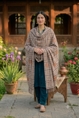 Beige Sozni Work Kashmiri Wool Shawl CraftKashmir