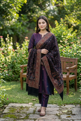 Black Kashmiri Kani Work Wool Shawl with Designer Barat Pattern CraftKashmir