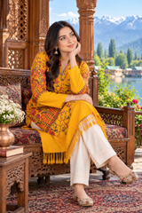 Yellow Kashmiri Embroidered Woolen Kurti – Traditional Ethnic Winter Wear CraftKashmir