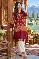 Maroon Kashmiri Embroidered Woolen Kurti – Traditional Ethnic Winter Wear CraftKashmir