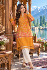 Mustard Kashmiri Embroidered Woolen Kurti – Traditional Ethnic Winter Wear CraftKashmir
