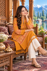 Mustard Kashmiri Embroidered Woolen Kurti – Traditional Ethnic Winter Wear CraftKashmir