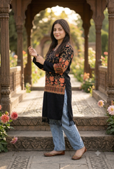 Black embroidered woolen kurti for women in Kashmiri ethnic style