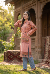  Pink Kashmiri woolen kurti with delicate embroidered detailing