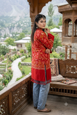 Red Kashmiri Embroidered Woolen Kurti – Floral Jaal Design CraftKashmir