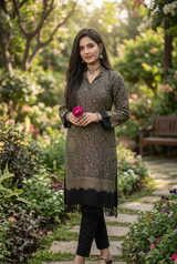 Black Kashmiri Zari Work Woolen Kurti – Elegant Traditional Ethnic Wear CraftKashmir