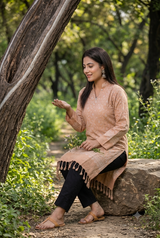 Beige Colour Kashmiri Zari Work Woolen Kurti CraftKashmir