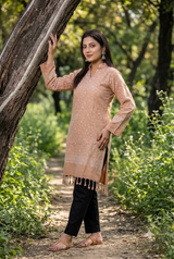 Beige Colour Kashmiri Zari Work Woolen Kurti CraftKashmir