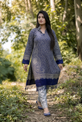 Blue Colour Kashmiri Zari Work Woolen Kurti CraftKashmir