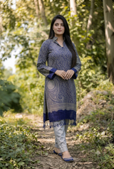 Blue Colour Kashmiri Zari Work Woolen Kurti CraftKashmir