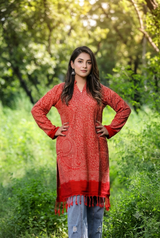 Red Colour Kashmiri Zari Work Woolen Kurti CraftKashmir