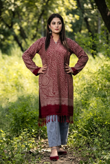 Wine Colour Kashmiri Zari Work Woolen Kurti CraftKashmir