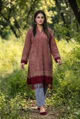 Wine Colour Kashmiri Zari Work Woolen Kurti CraftKashmir