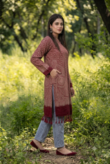 Wine Colour Kashmiri Zari Work Woolen Kurti CraftKashmir