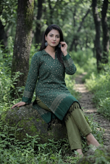 Green Colour Kashmiri Zari Work Kurti CraftKashmir