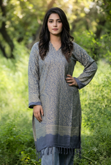 Grey Colour Kashmiri Zari Work Woolen Kurti CraftKashmir