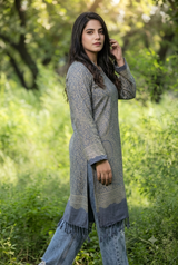 Grey Colour Kashmiri Zari Work Woolen Kurti CraftKashmir