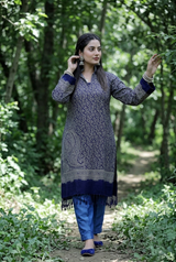 Blue Colour Kashmiri Zari Woolen Kurti CraftKashmir