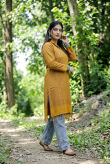 Yellow Colour Kashmiri Zari Work Woolen Kurti CraftKashmir