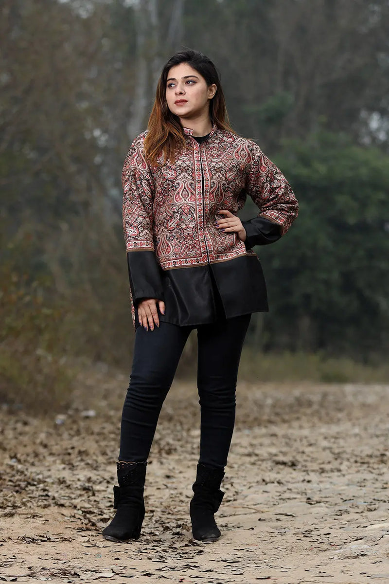 Kashmiri aari Black Jacket - CraftKashmir