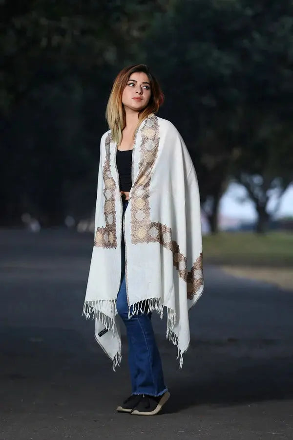 White colour shawl - CraftKashmir
