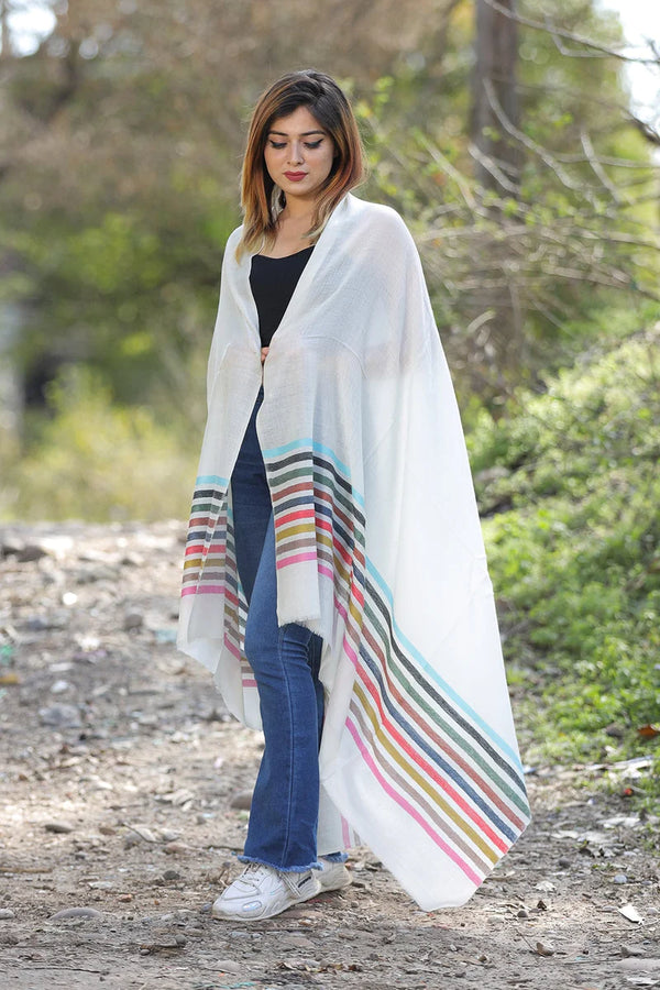 White Basholi Pashmina Shawl