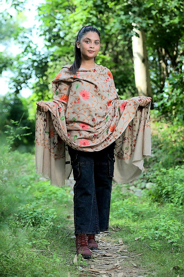 Beige colour shawl - CraftKashmir