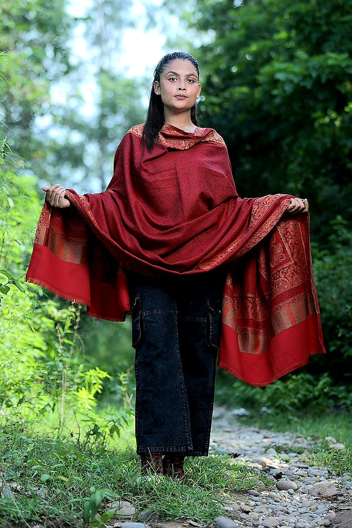 Maroon  colour shawl - CraftKashmir