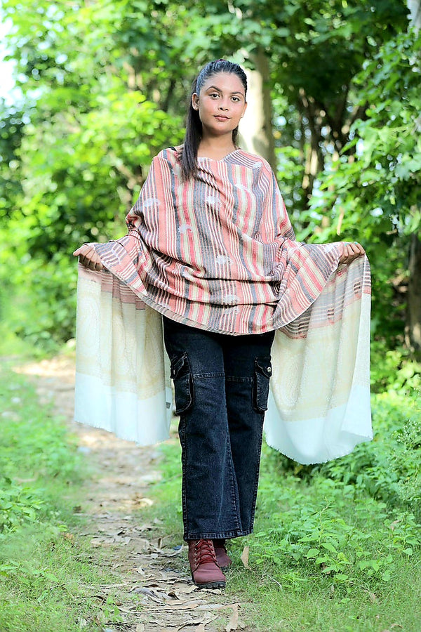 Off White colour shawl - CraftKashmir