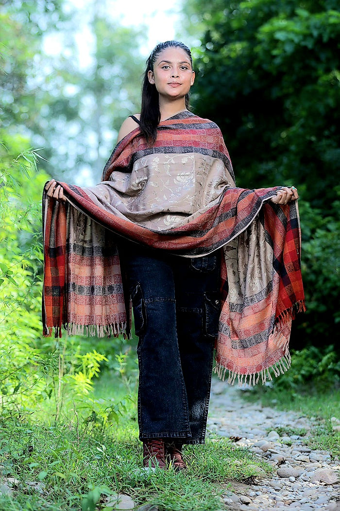 Beige colour shawl - CraftKashmir