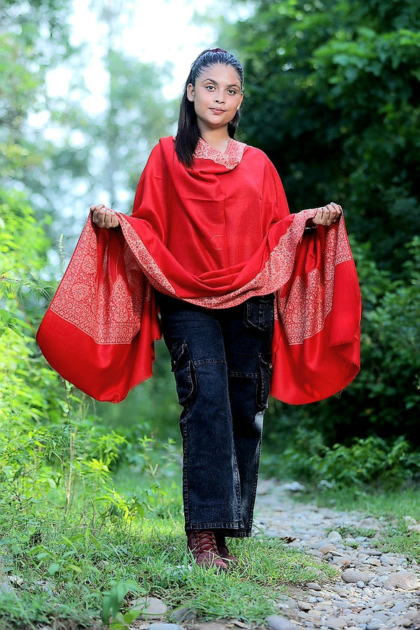 Red colour shawl - CraftKashmir